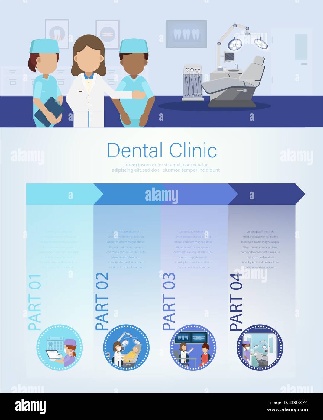 Dental clinic infographic with dentist and icons flat design vector