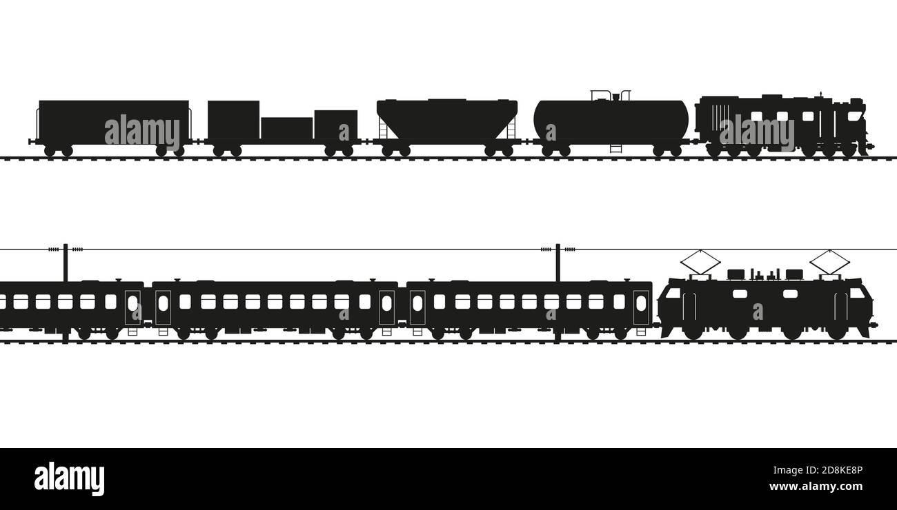Freight train and passenger train black vector silhouette Stock Vector  Image \u0026 Art - Alamy, image size:1300x740