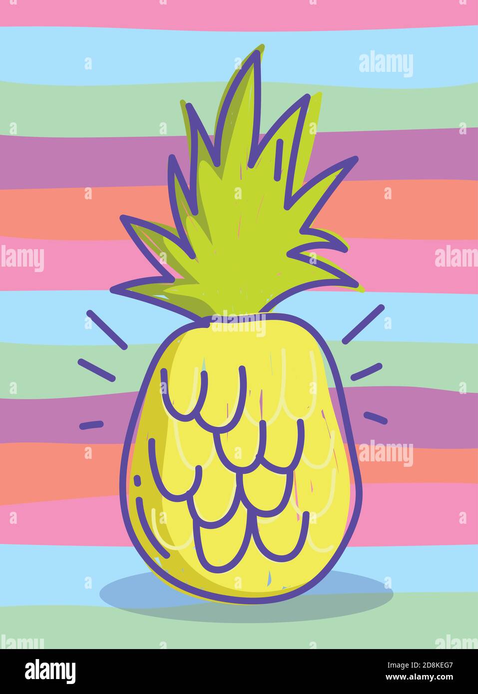 food pattern striped background with tropical fruit pineapple vector ...