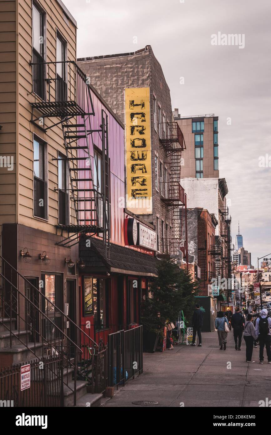 Hardware store sign in Williamsburg, Brooklyn, New York City Stock