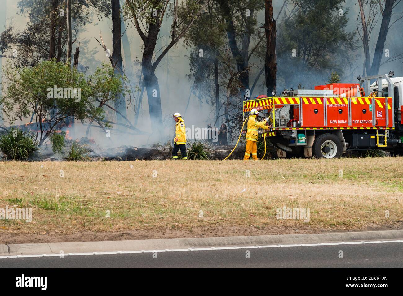 Hazard reduction burning being done in outer Sydney in spring, just prior to bush fire season 2021/22 Stock Photo