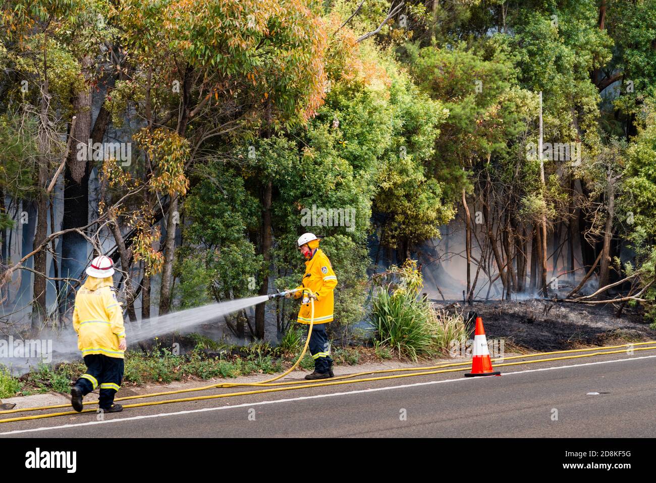 Hazard reduction burning being done in outer Sydney in spring, just prior to bush fire season 2021/22 Stock Photo
