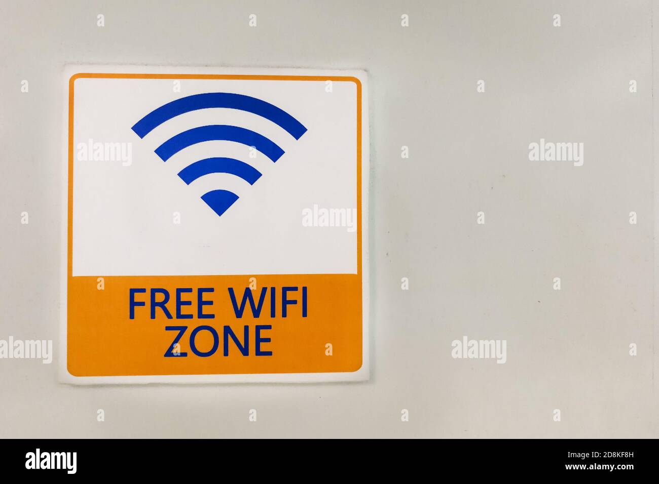 Free Wifi Zone word signage at public area for patron's convenience Stock Photo