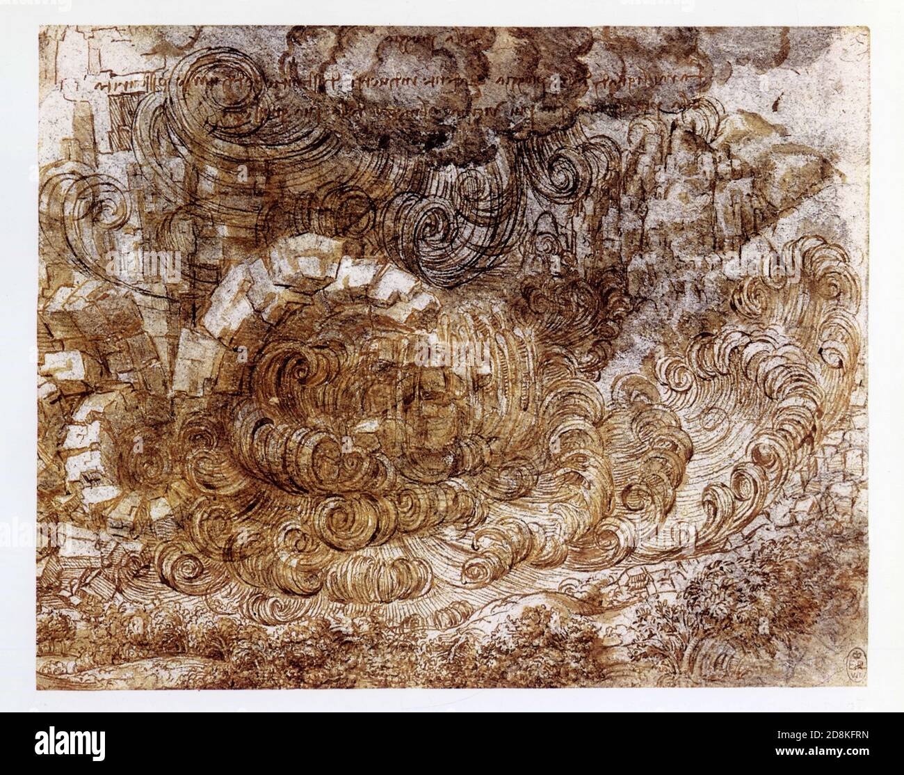 Leonardo da Vinci. Deluge study.1515. Black chalk , pen and ink Stock