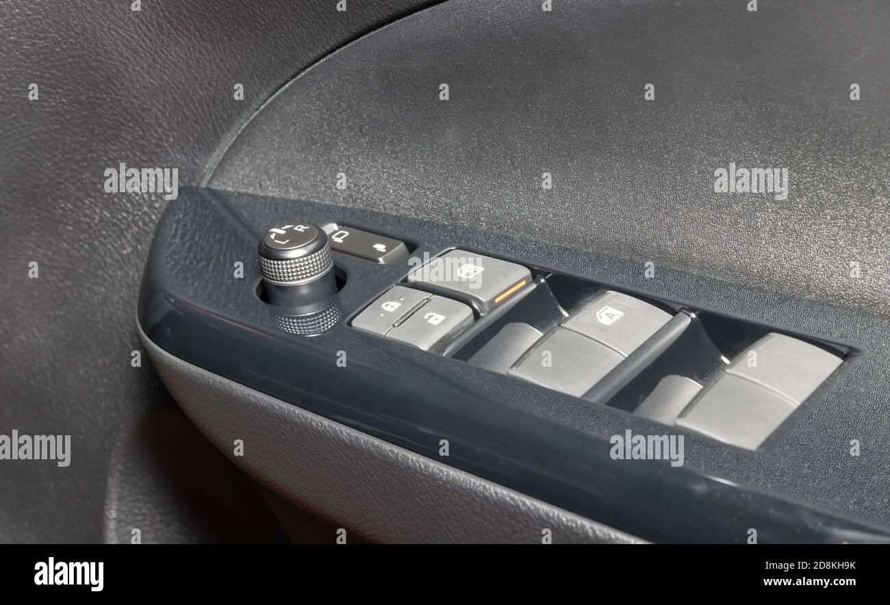 Side Mirror Control Switch of Car or Automobile in Zoom View Stock