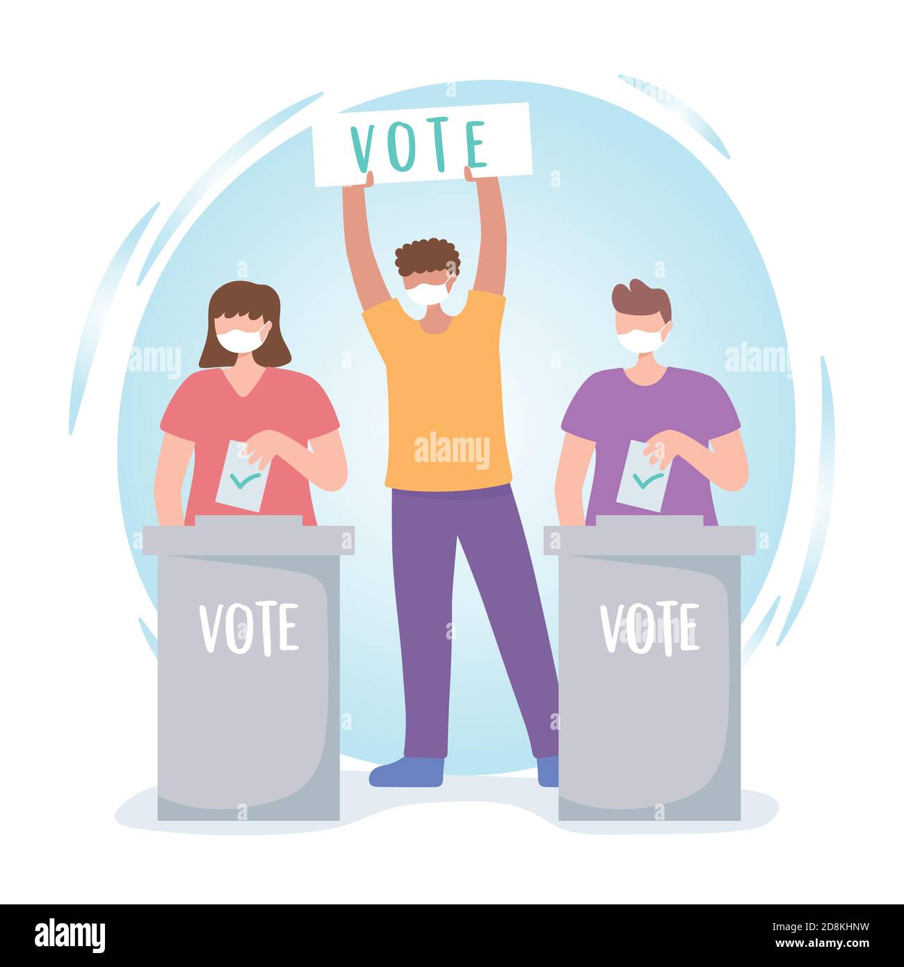 voting and election, people with mask board vote and ballots vector