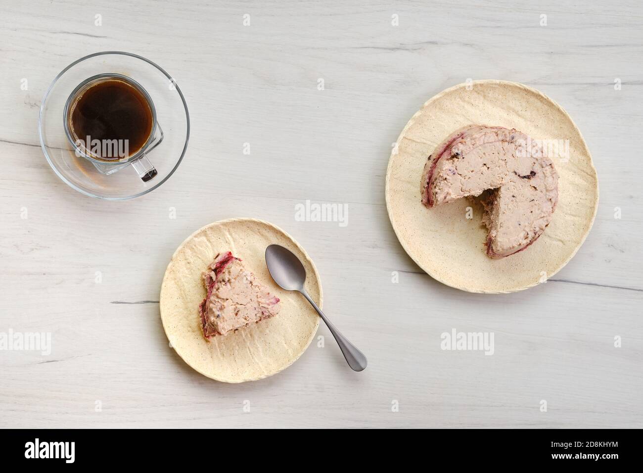 Top view of cottage cheese pie with black currant Stock Photo