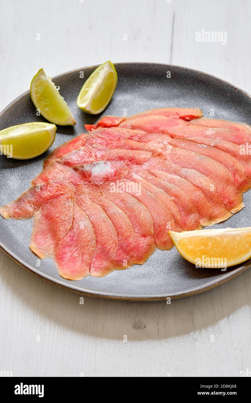 Smoked thin slices of salmon fillet Stock Photo Alamy