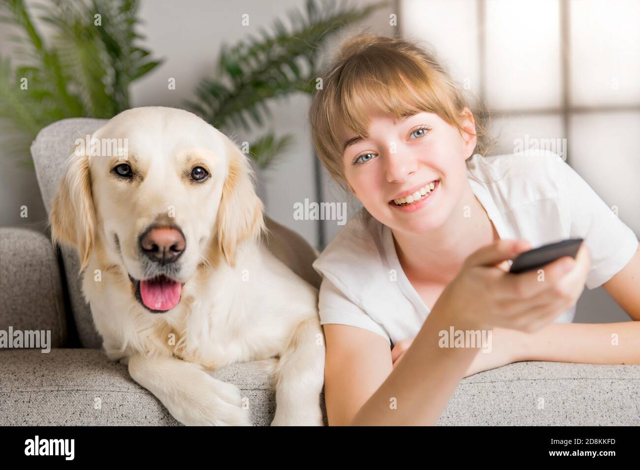 Teen Girl with her golden retreiver dog Stock Photo - Alamy