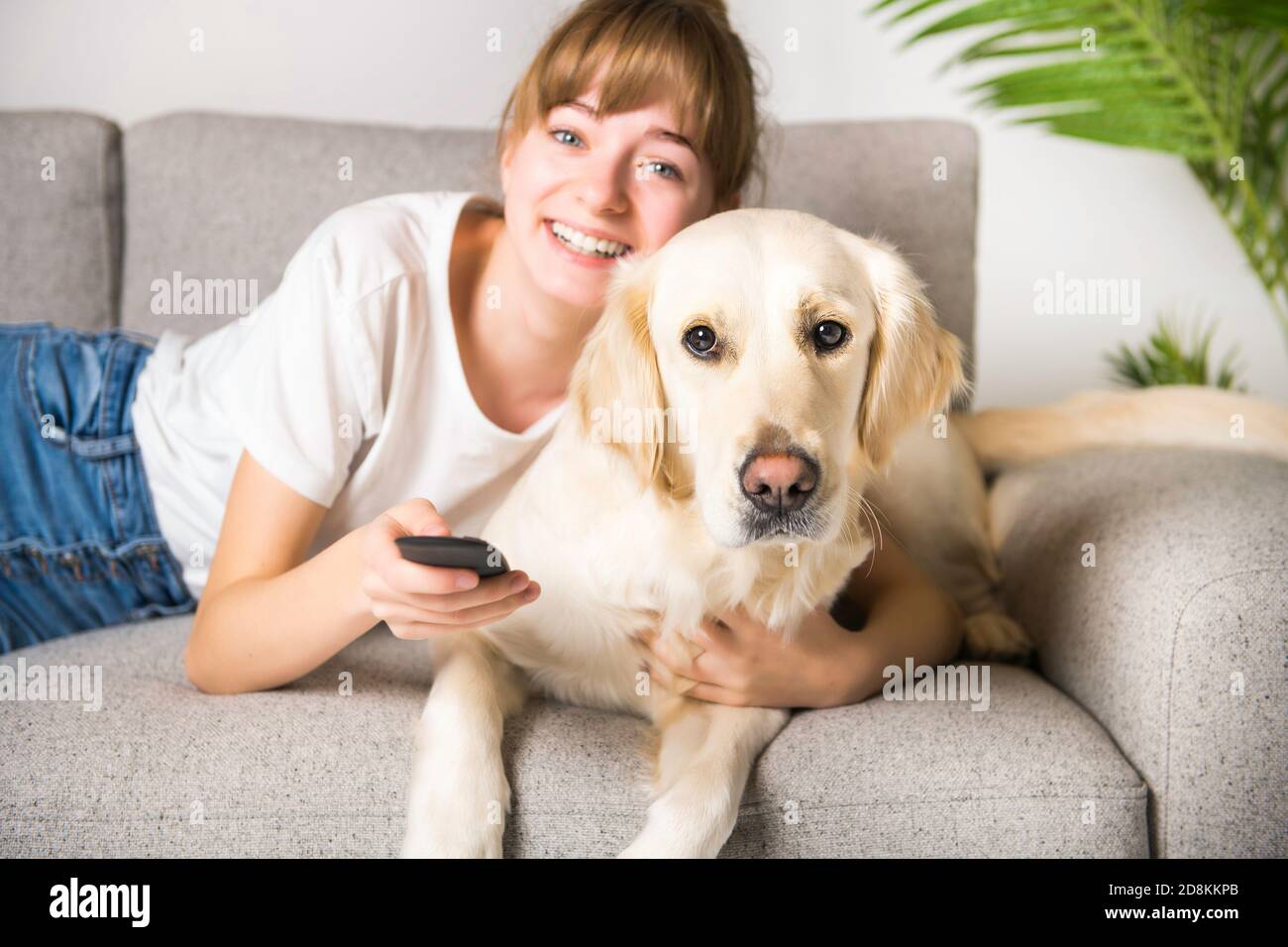 Teen Girl with her golden retreiver dog Stock Photo - Alamy