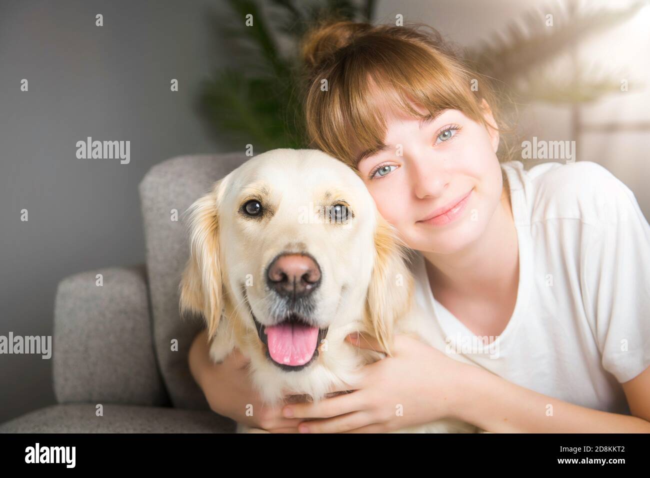 Teen Girl with her golden retreiver dog Stock Photo - Alamy