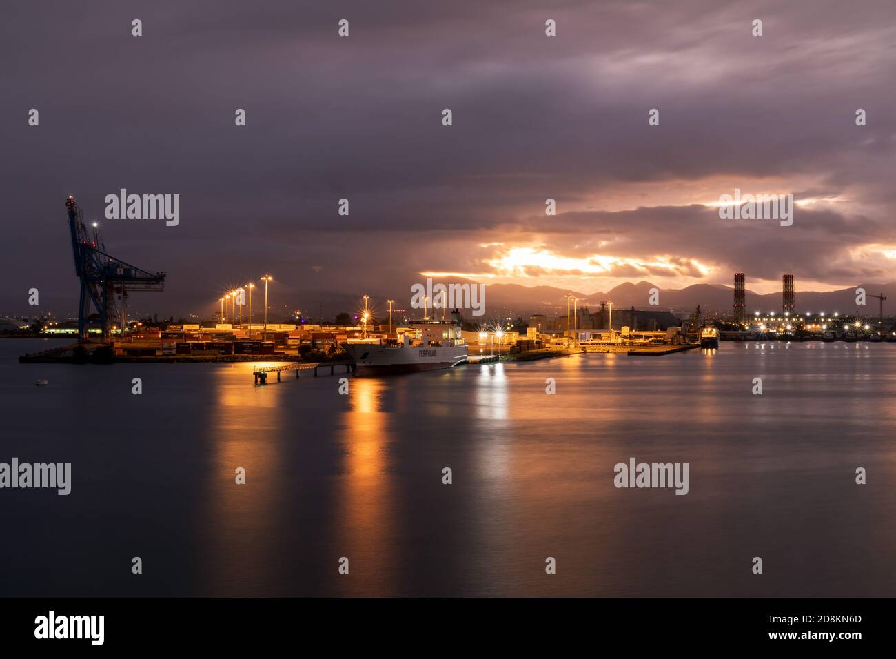 5 JAN 2020 - Pointe-a-Pitre, Guadeloupe, FWI - Jarry industrial zone and harbor by night Stock Photo