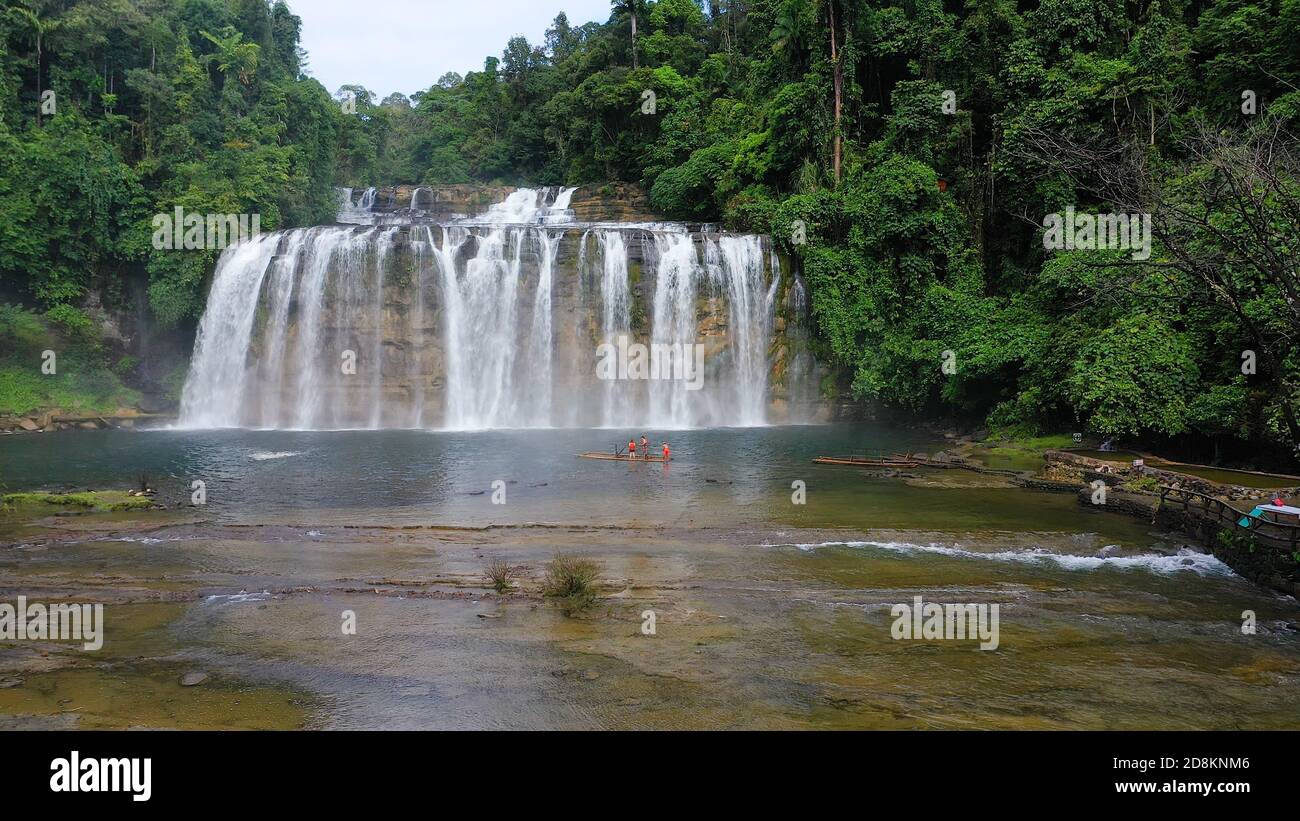 Aerial view of Tinuy-an Falls waterfalls in a mountain gorge in the