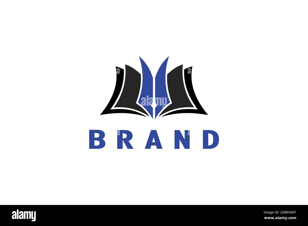 Pen Book Logo, Open book with pen design concept, Suitable for education, author, or publishing logo. Simple and minimalist logo design. Stock Vector