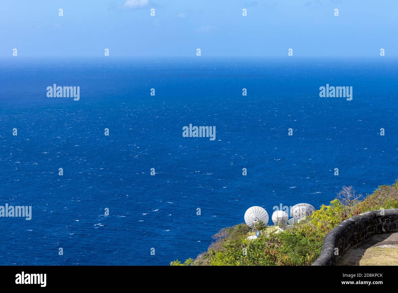 Kingstown, Saint Vincent and the Grenadines - Satellite antennas facing the sea in Fort Charlotte Stock Photo