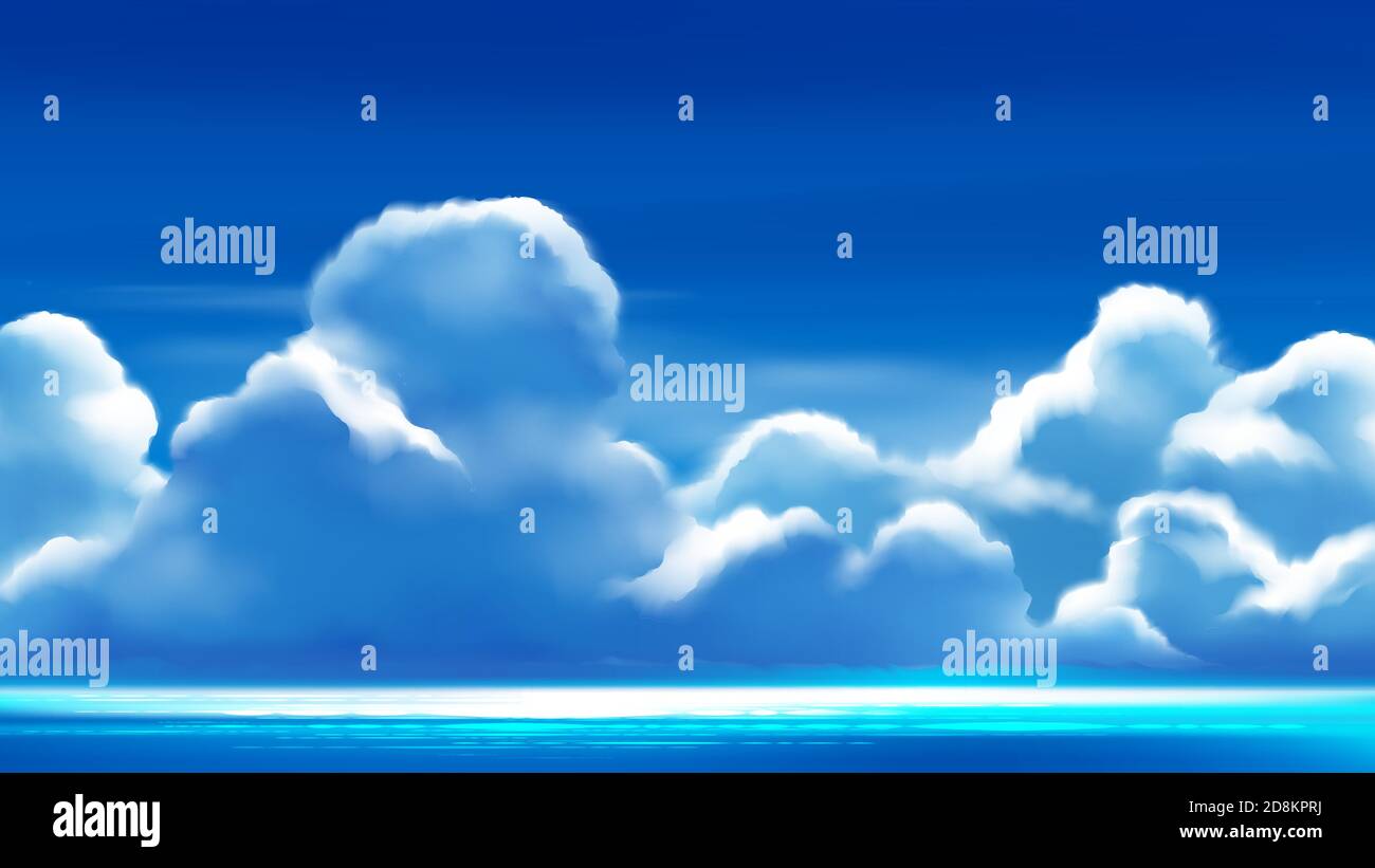vector illustration of cumulonimbus clouds on the bright blue sky Stock ...