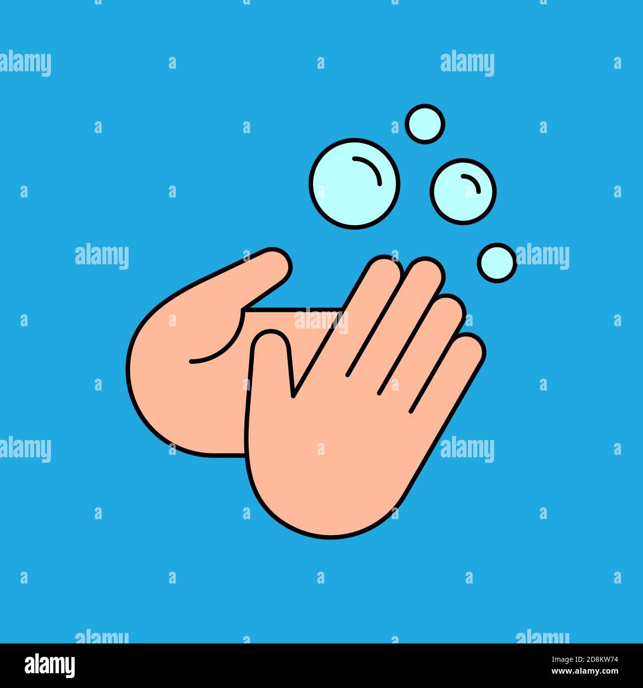 Wash your hands sign. Washing hands color icon. Human palms and soap bubbles. Antivirus and antibacterial protection. Personal hygiene. Vector Stock Vector