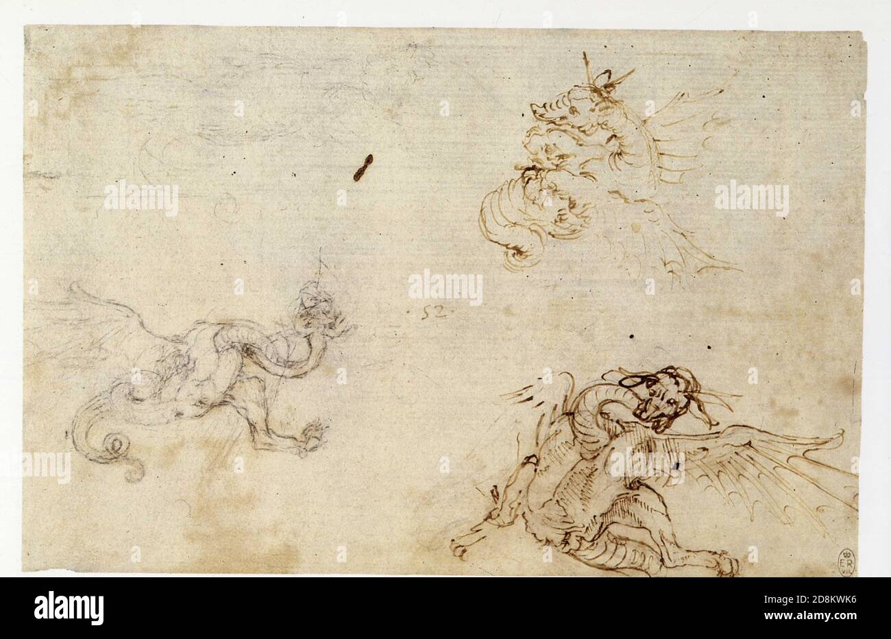 Leonardo da Vinci.Dragons.1480. Metalpoint partly retouched in ink