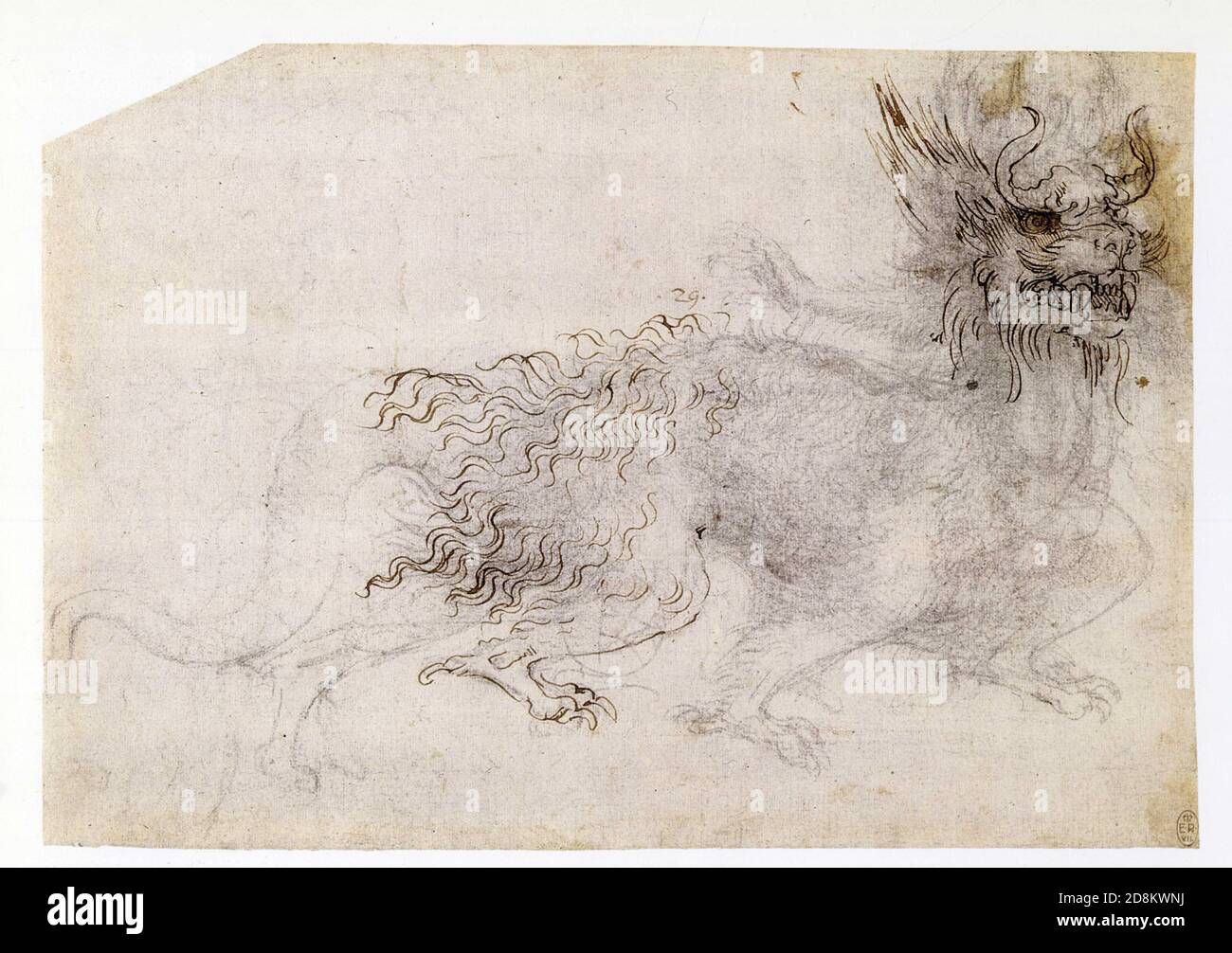 Leonardo da Vinci. A Dragon. 15151517. Black chalk partly gone over