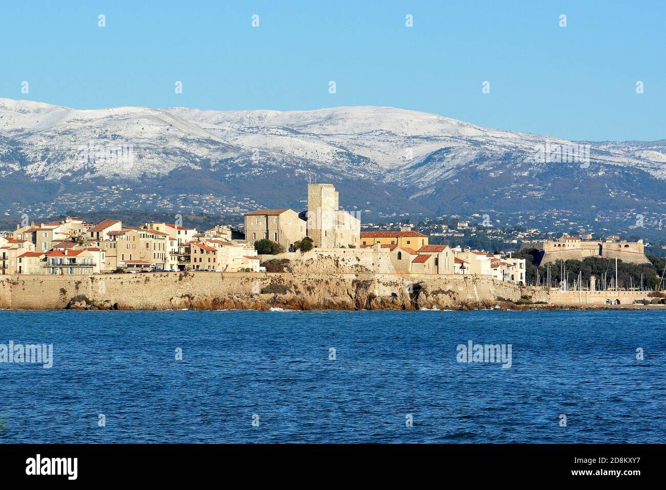 France, french riviera, Antibes, the old town is surrounded with ramparts and shelters the Grimaldi castle, the Fort carré dominate the mediterranean Stock Photo