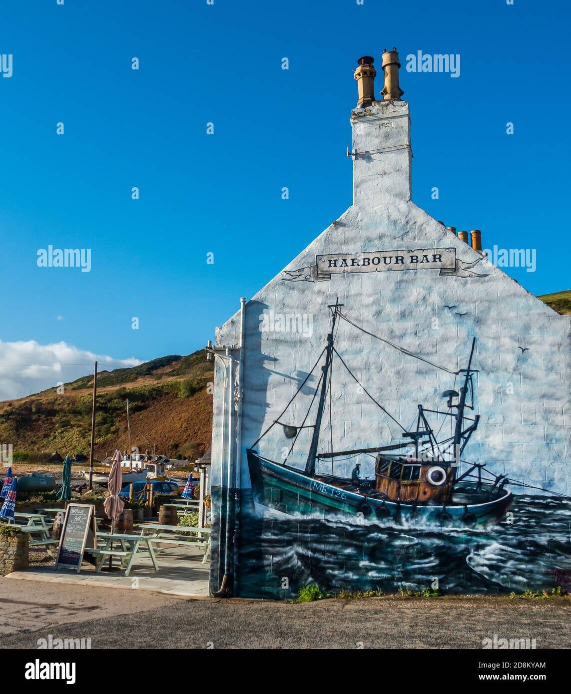 The Harbour Bar pub in the picturesque fishing village of Gourdon in Aberdeenshire, Scotland, UK Stock Photo