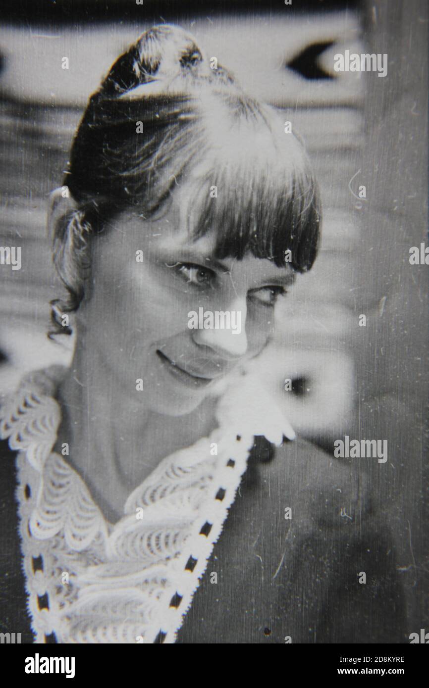 Fine 1970s vintage black and white photography portrait of a beautiful ...
