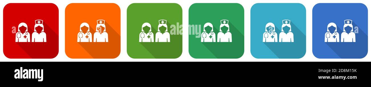 Doctor icon set, flat design vector illustration in 6 colors options ...