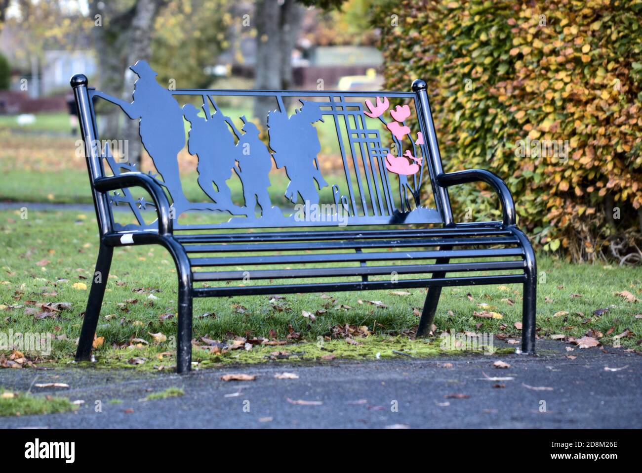 Remembrance bench for armed forces Stock Photo