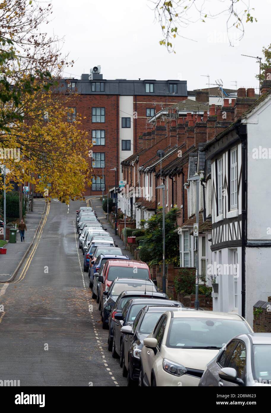 Urban street parking, Warwick, Warwickshire, England, UK Stock Photo