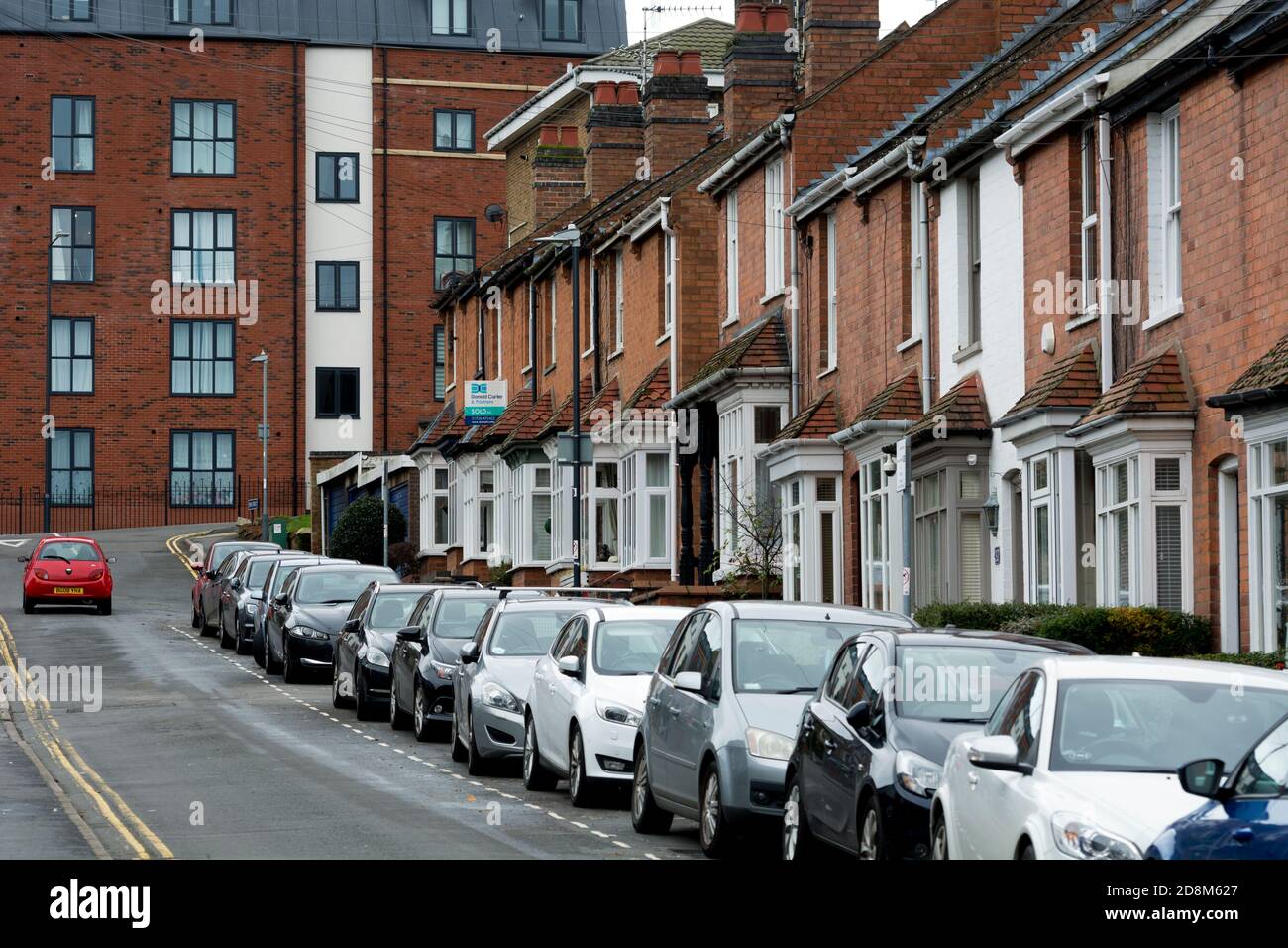 Urban street parking, Warwick, Warwickshire, England, UK Stock Photo