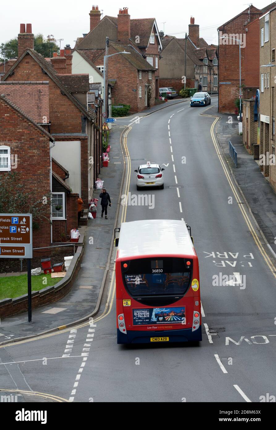 Stagecoach local bus service in Theatre Street, Warwick, Warwickshire, England, UK Stock Photo