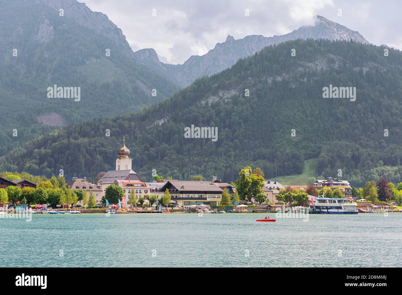 Editorial: STROBL, UPPER AUSTRIA, AUSTRIA, August 14, 2020 - View of Strobl and Lake Wolfgang seen from the Burglstein path Stock Photo