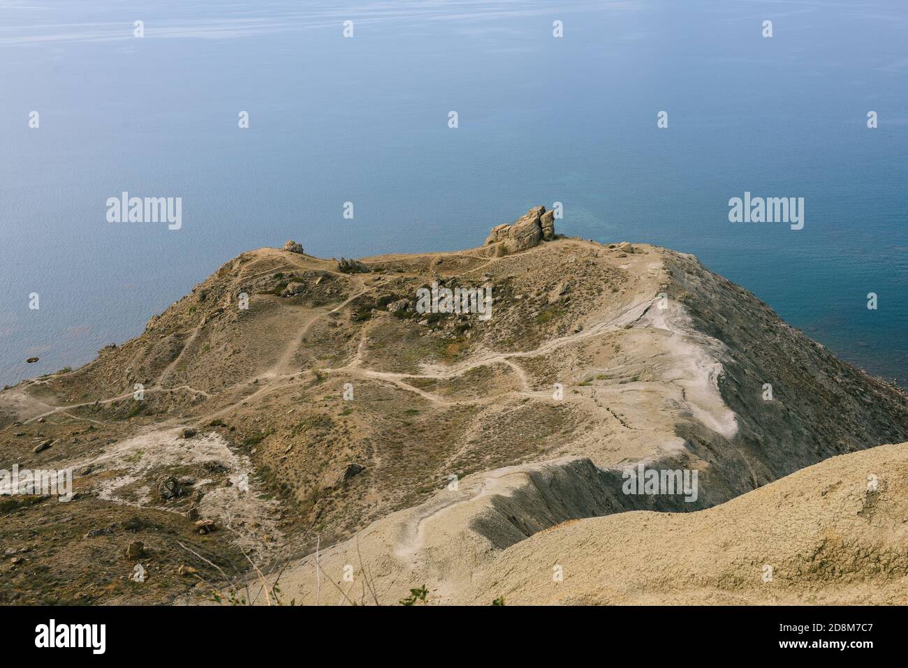 Mountain range with hiking trails and seascape views. Hiking in the mountains. Travel and active vacation on vacation Stock Photo