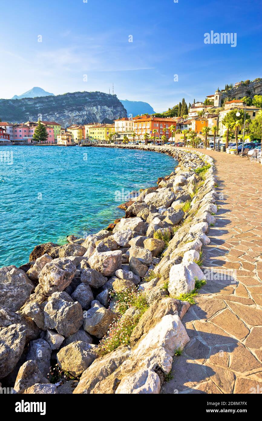 Town of Torbole on Lago di Garda waterfront view, Trentino Alto Adige region of Italy Stock Photo