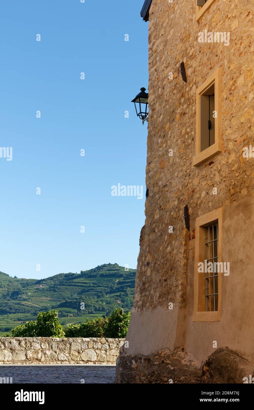 Exterior of an old house among the famous vineyards of Soave, Italy Stock Photo