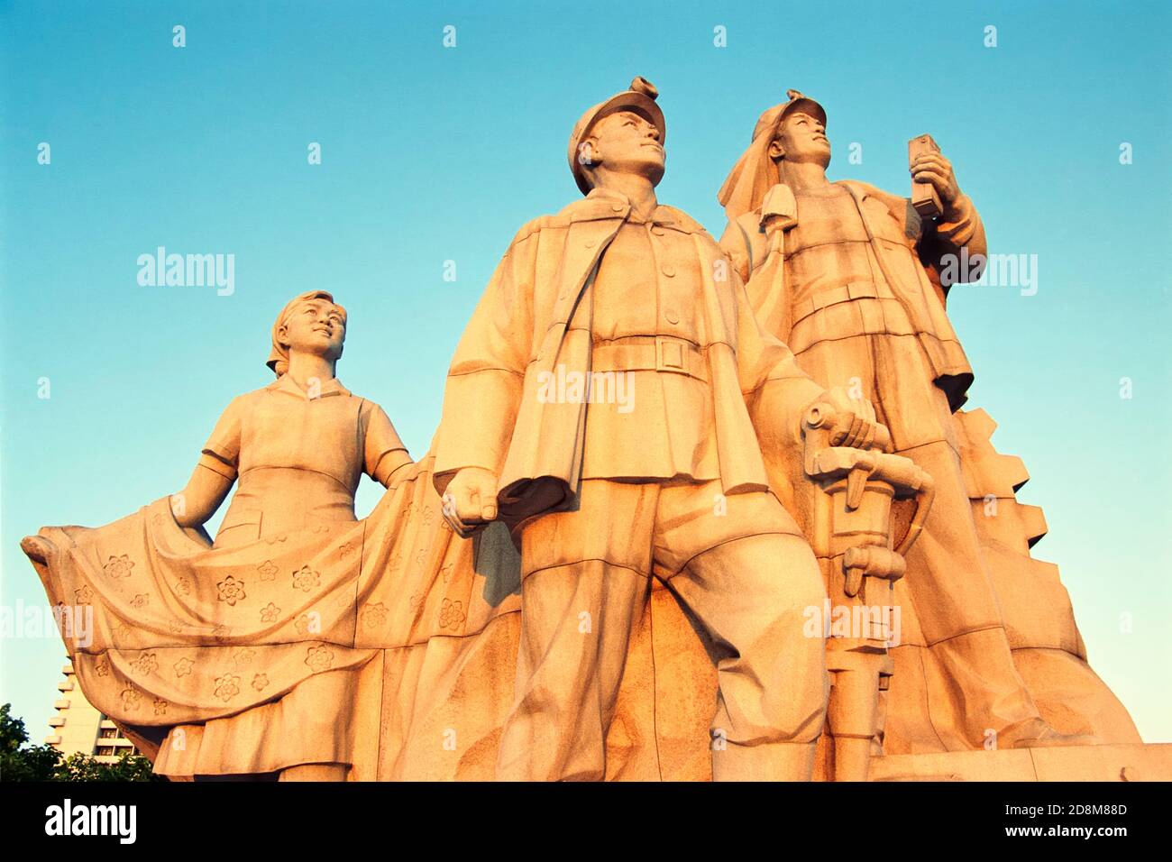 Statues at the Juche Tower, Pyongyang Stock Photo
