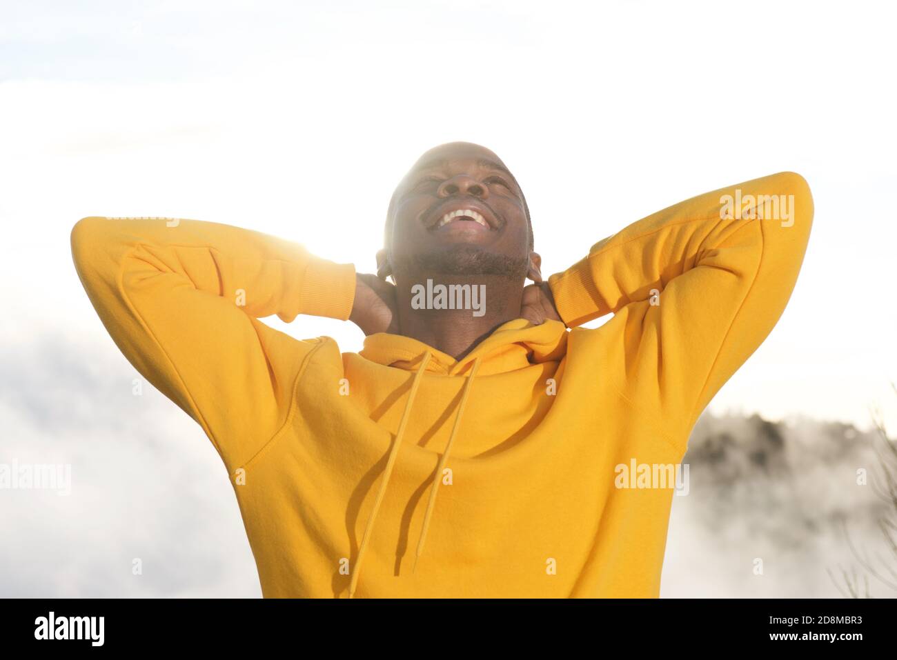 Close up portrait of handsome young african american man smiling with ...