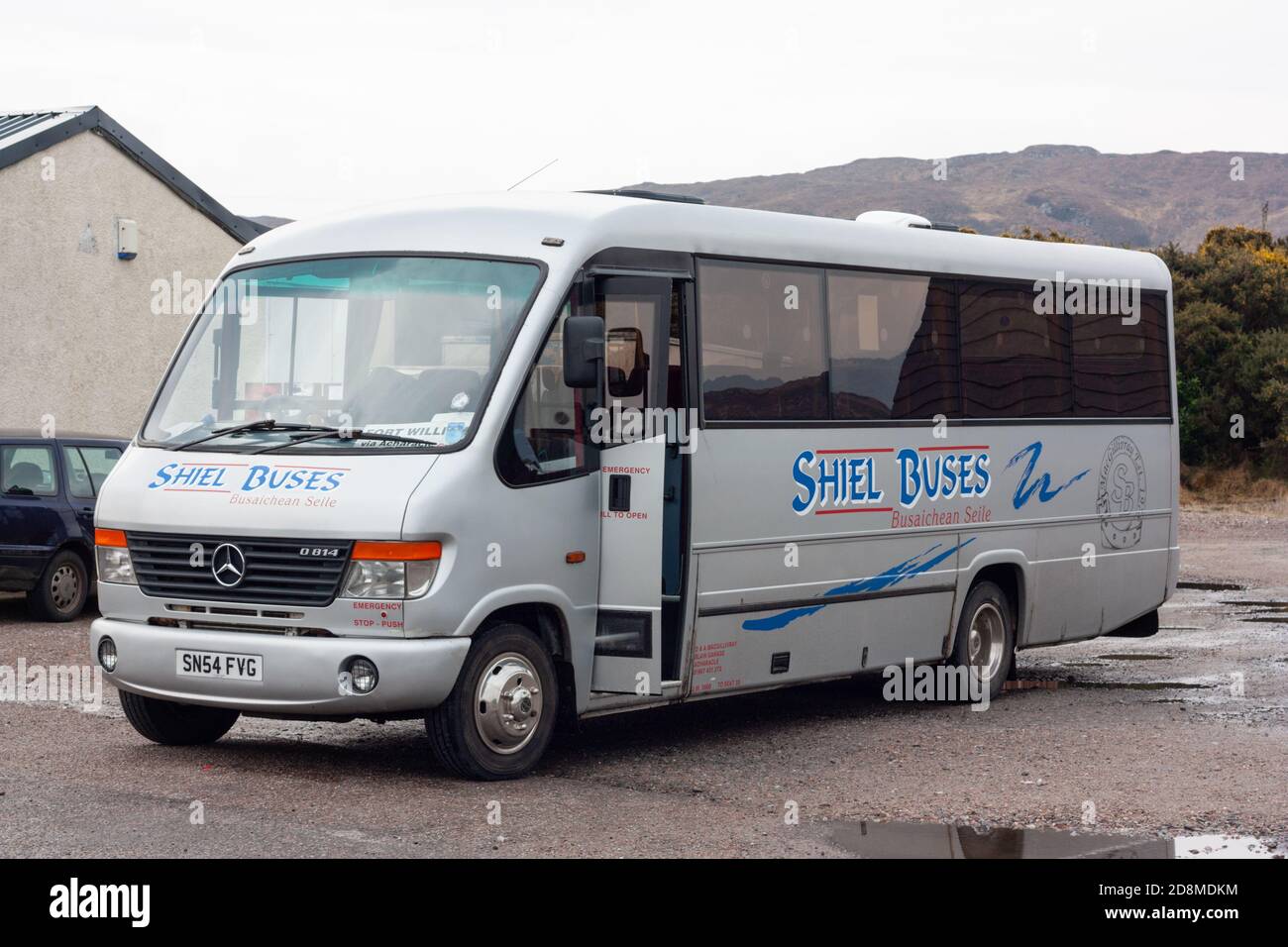 Shiel Buses' SN54 FVG Mercedes Benz minibus seen running the Kilchoan to Fort William via Acharacle 506 service in 2010. Scotland UK. Stock Photo