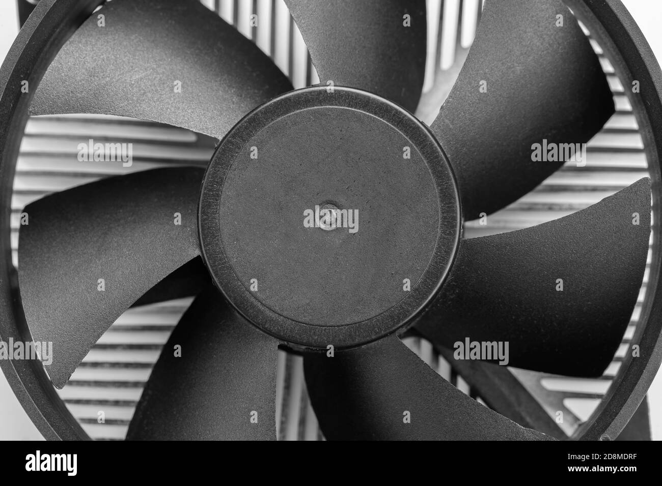 CPU fan on a white background. Cooling ventilation system for computer. Closeup view Stock
