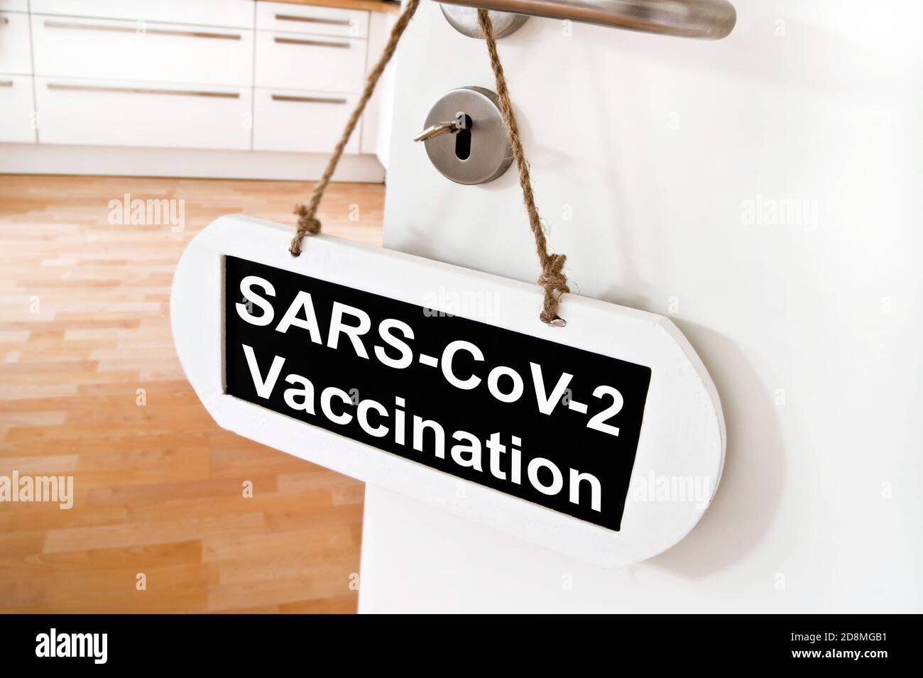 Covid 19 Vaccination Room Sign with Door Stock Photo
