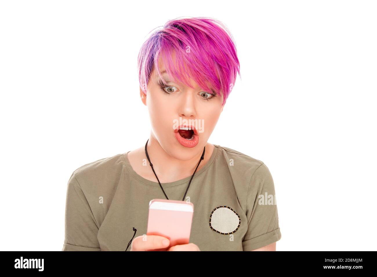 Female freelance worker woman being disappointed with news from colleague,  reads message on smartphone, shocked by the bad news she received ugly pic  Stock Photo - Alamy