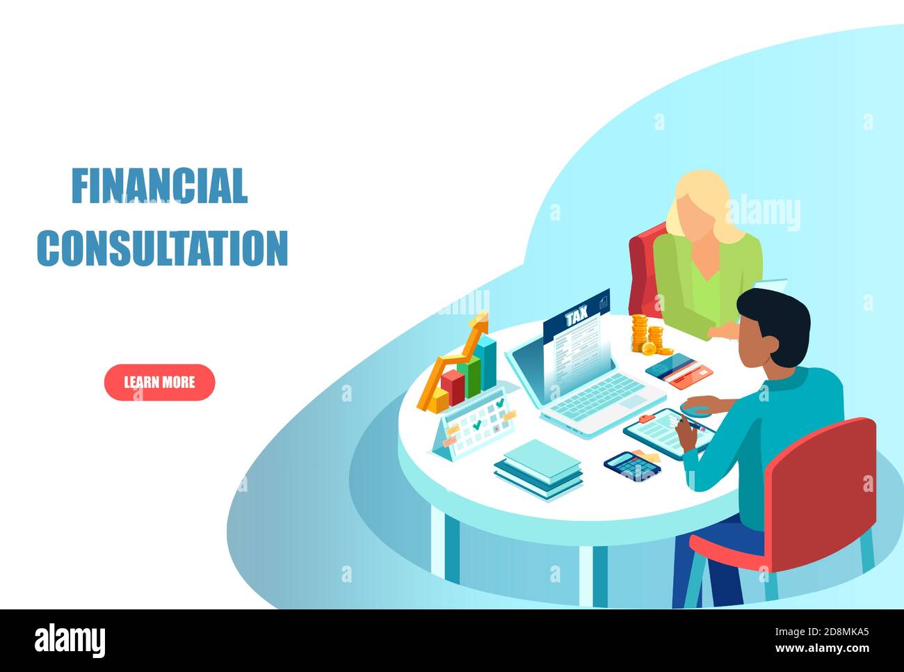 Vector of a financial advisor consulting a customer on investment opportunities Stock Vector