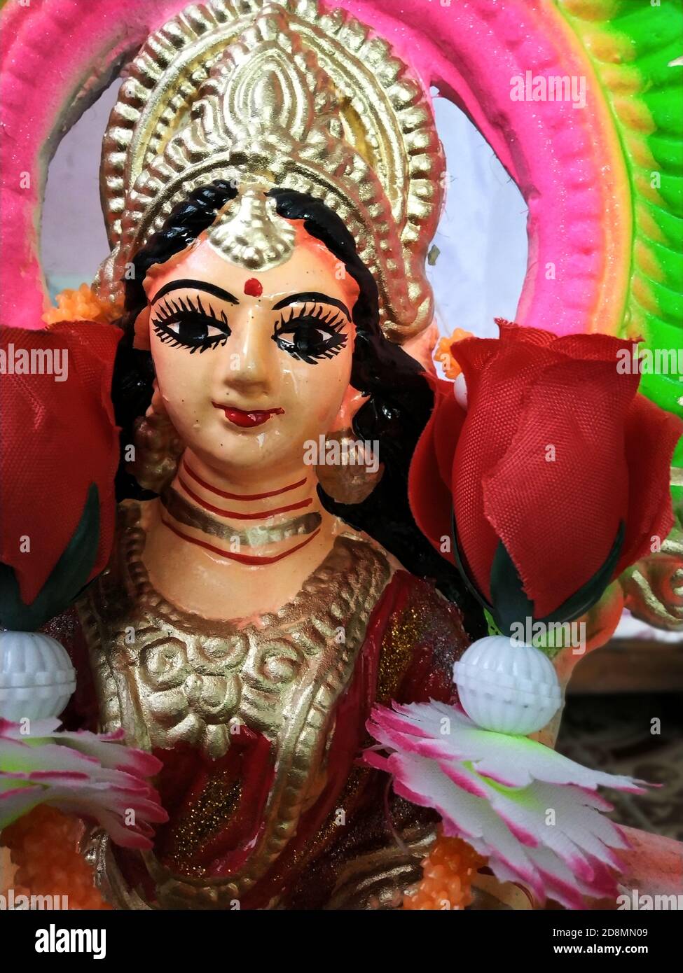 Clay made Goddess Laxmi idol for worship in hindu culture. In autumn