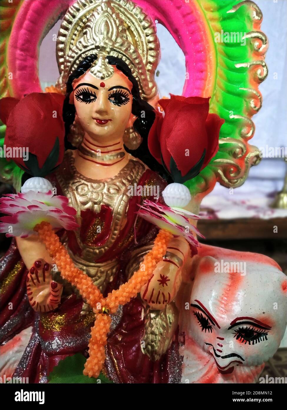 Clay made Goddess Laxmi idol for worship in hindu culture. In autumn ...