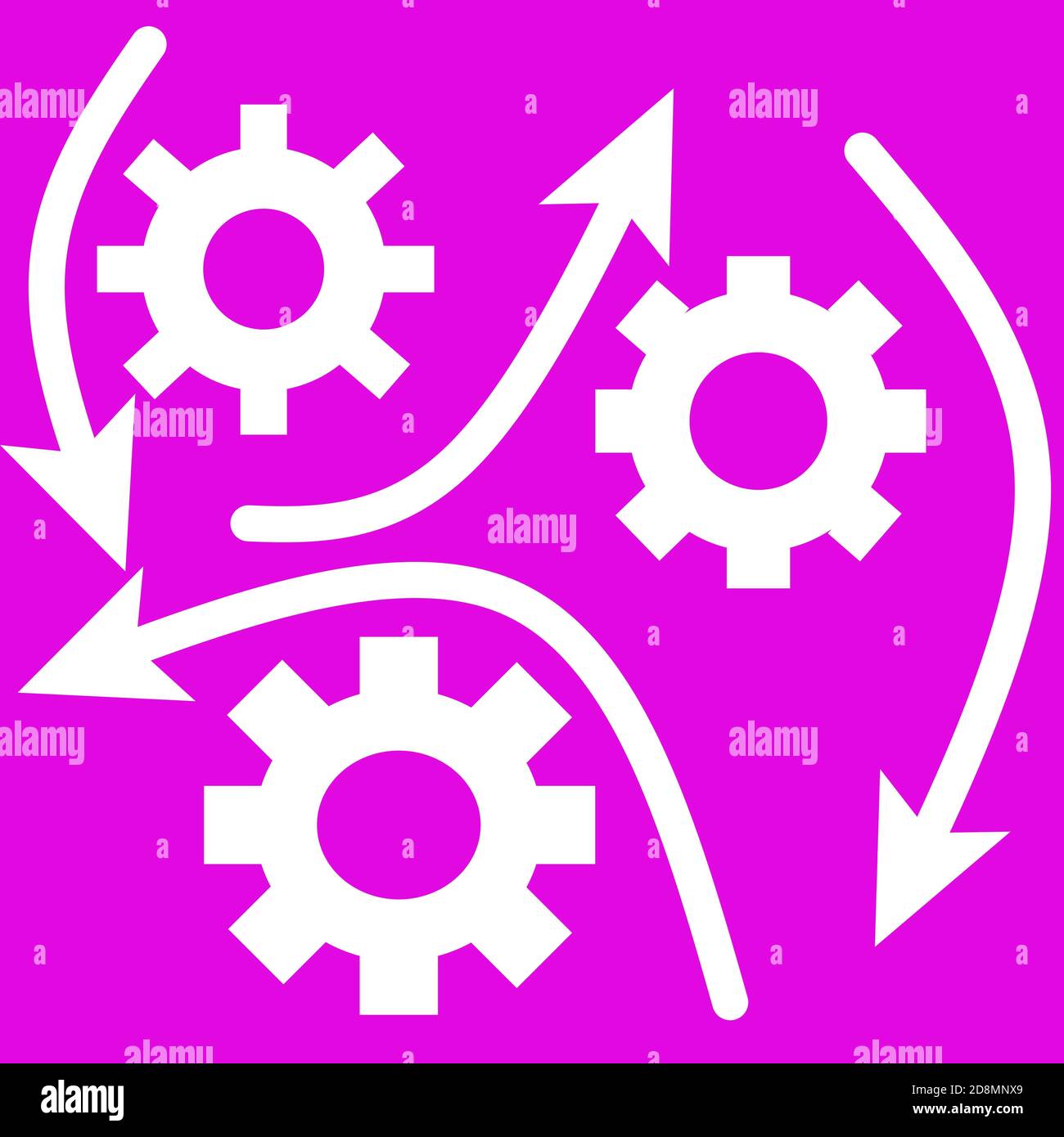 Bright neon purple background with graphic design of gears with arrows ...