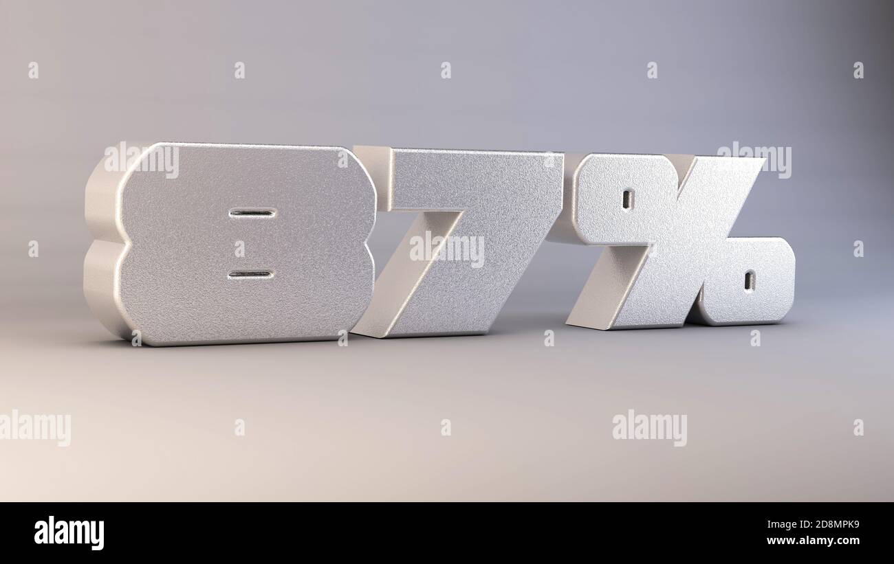 87 percent 3d metal text isolated on white, 3d render illustration ...