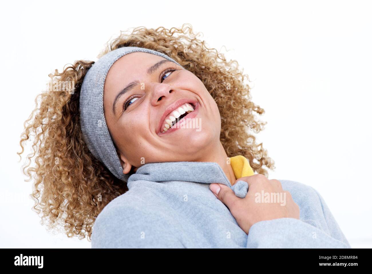 Close up portrait of beautiful african american woman laughing with ...