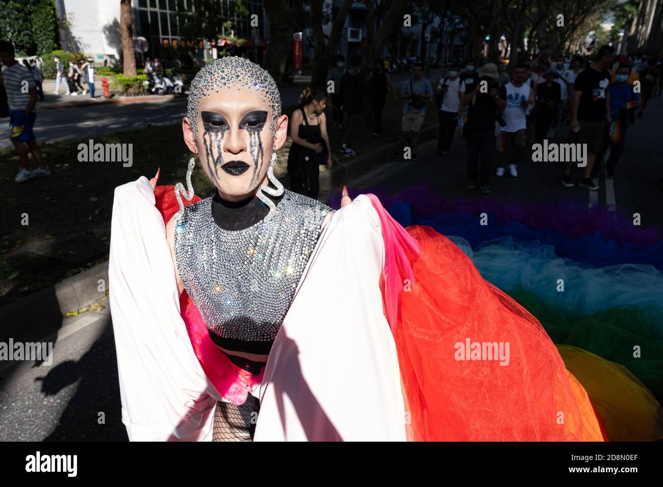 A drag queen seen wearing a rainbow costume at the 2020 Taiwan pride ...