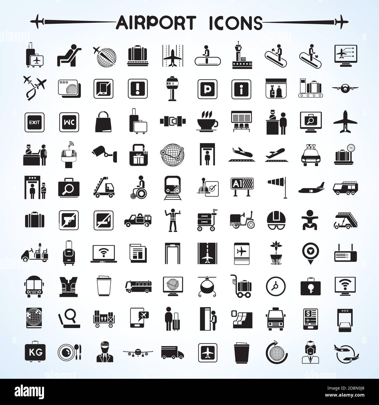 airport icon set, airport management icons, aerial transportation icons Stock Vector