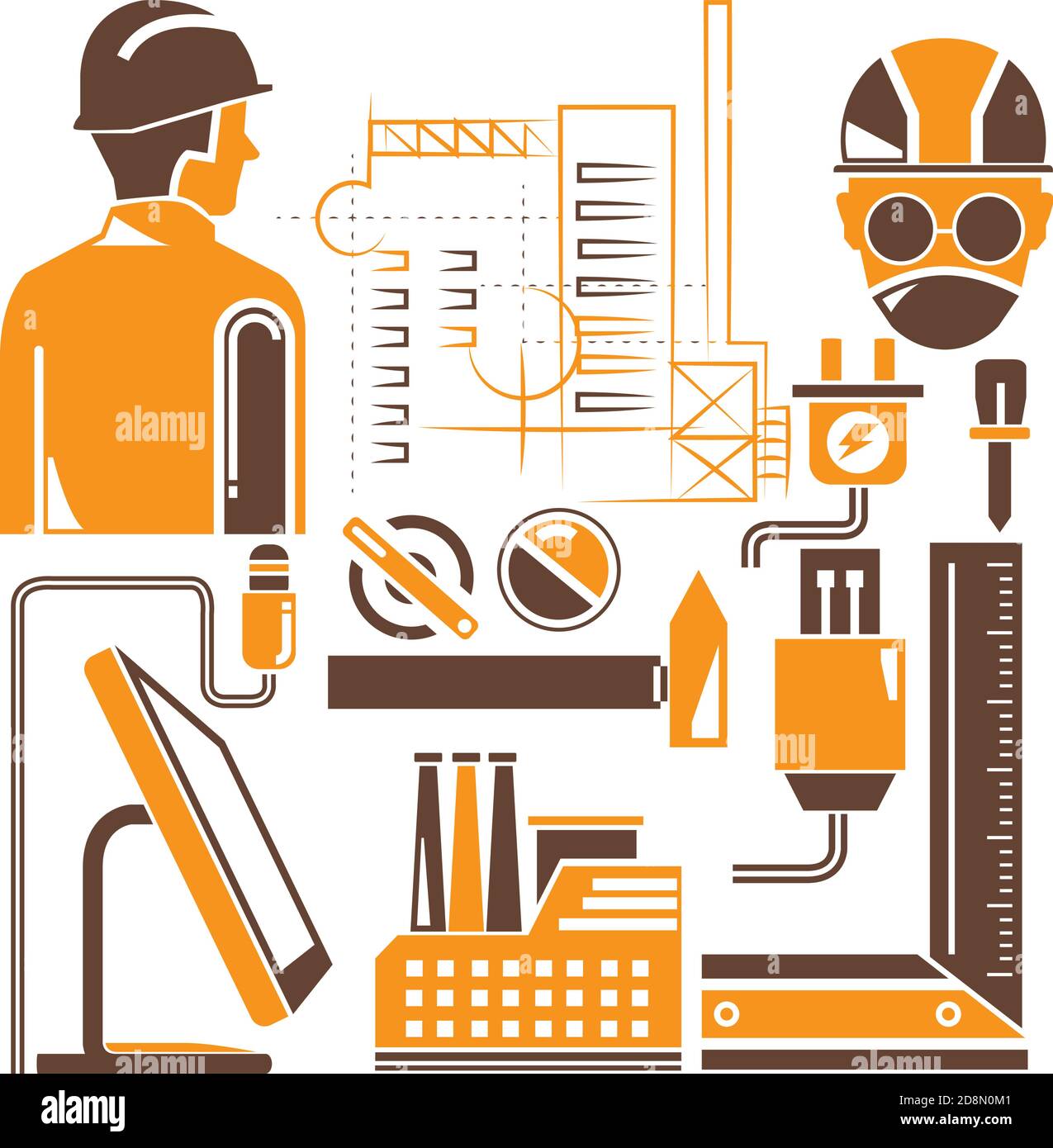 engineering tools and industrial management icons set Stock Vector